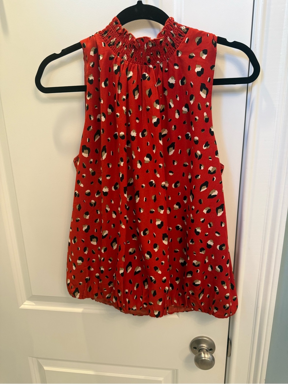 THML Leopard-Print Smocked Neck Sleeveless top